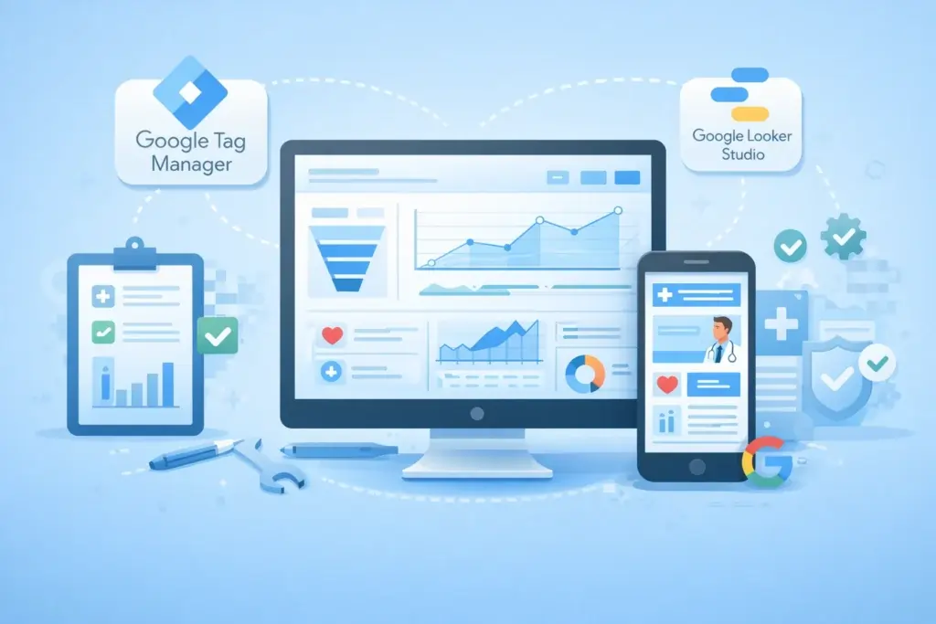Texas healthcare local SEO strategy illustration showing digital growth and patient acquisition across major Texas cities